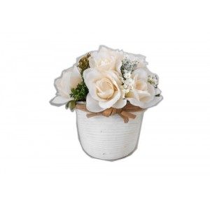Искусственные цветы "Французские чайные розы (13 шт.) в кашпо под бамбук" D-D70061
