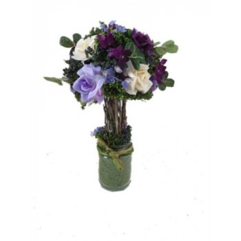 Искусственные цветы "Букет из фиолетовых роз в горшке" D-D70094