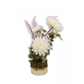 Искусственные цветы "Белые хризантемы в жестяном кашпо 42 см" D-D70039