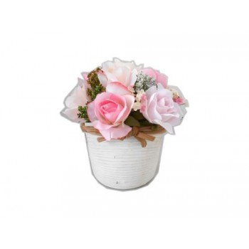 Искусственные цветы "Французские розовые розы (13 шт.) в кашпо под бамбук" D-D70062