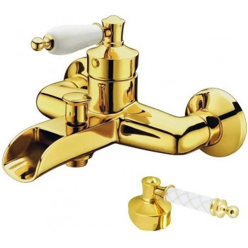 Смеситель Boheme Vogue Oro 213-MR-W для ванны золото / ручка Murano белая